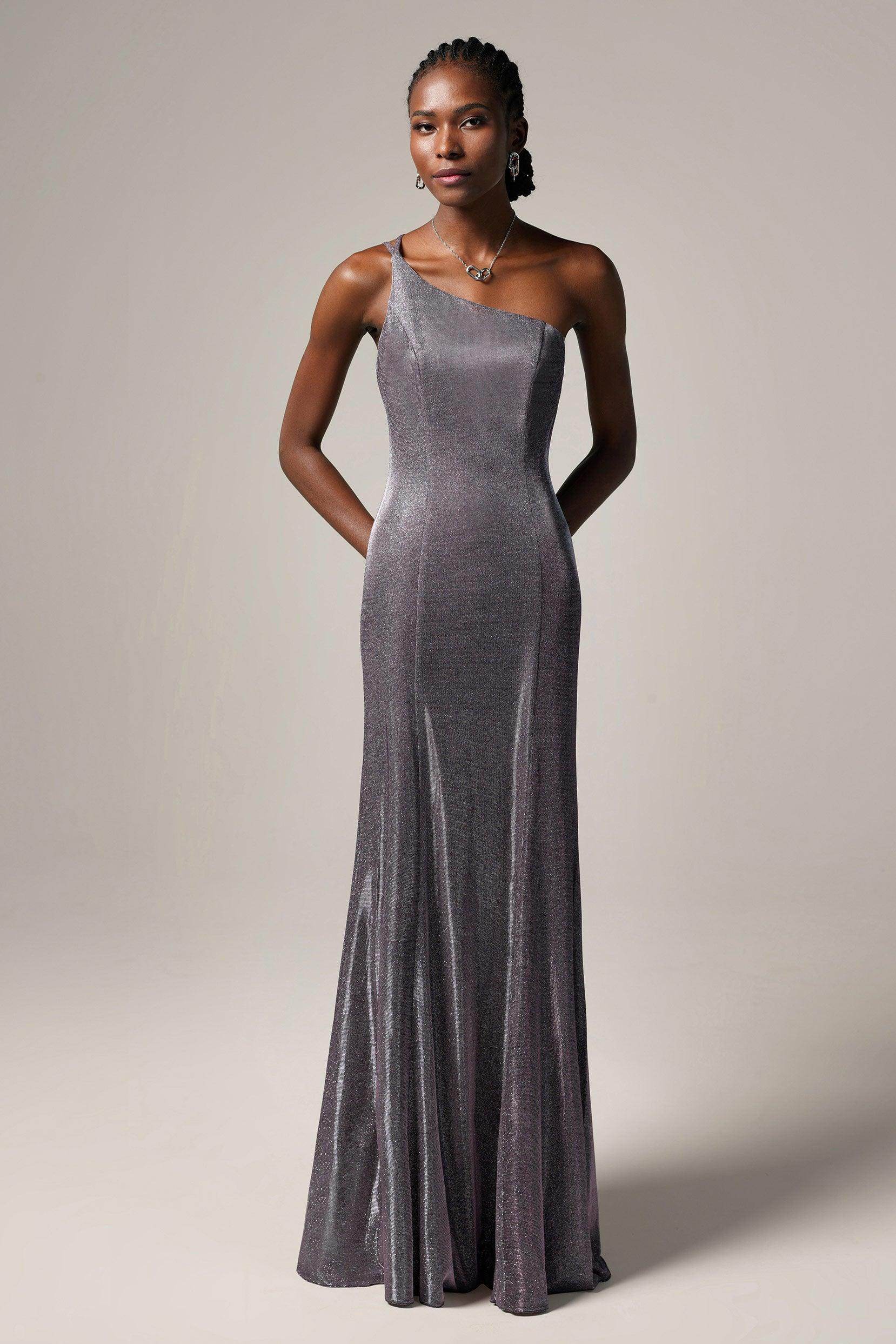 Sheath-Column Floor Length Gold Dusting Fabric Dress CS0241 - COCOMELODY